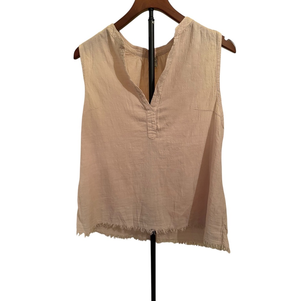 Blanco By Nature Women XL Beige V Neck‎ Frayed Hem Sleeveless Top Made In Peru